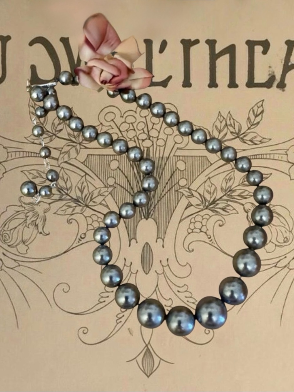 Vintage Japan Dark Silver Graduated Bead Necklace